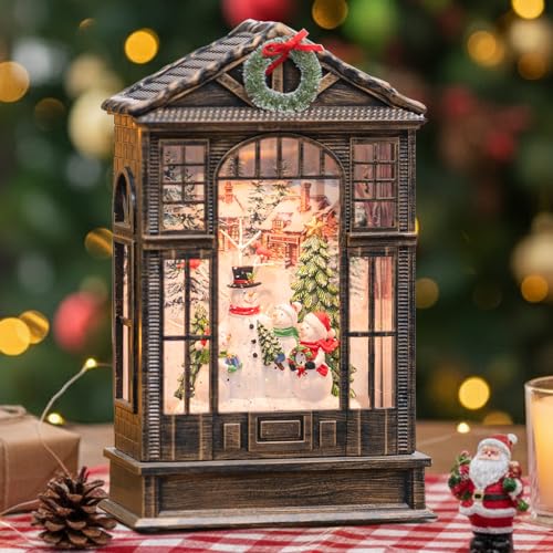 Musical Snowman Christmas Snow Globe Lantern with LED Light & Timer