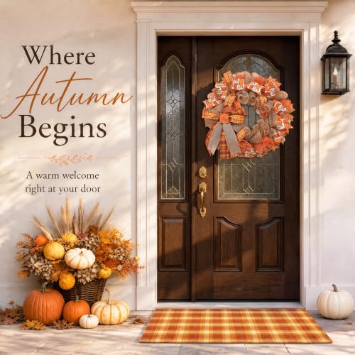 24-Inch Lighted Fall Pumpkin Wreath for Front Door with Storage Bag