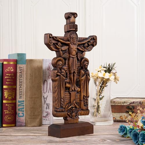 bgcarpenter 10-Inch Wooden Crucifix Cross with Stand – Handmade Beechwood