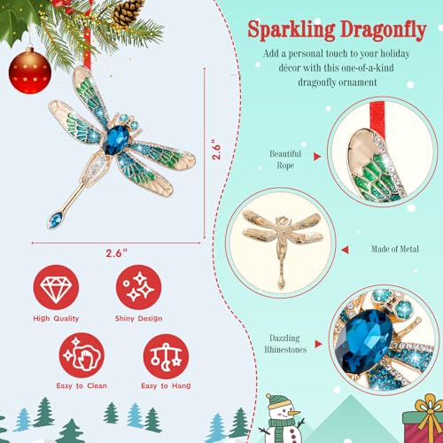 Blue Dragonfly Christmas Ornament - Metal 2.6in Handcrafted Decoration, WALENGIF
