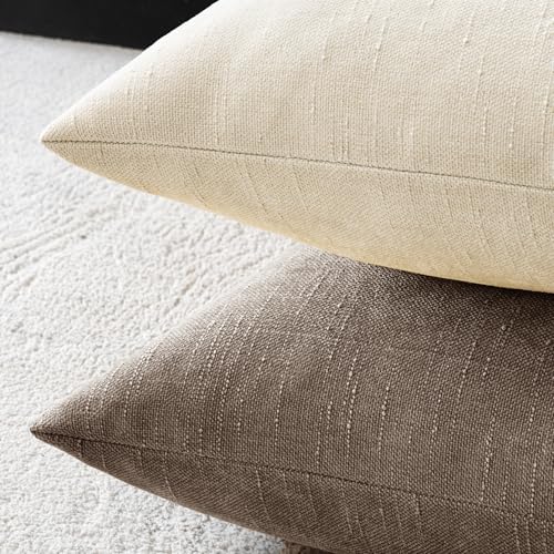 MIULEE Textured Chenille Throw Pillow Covers 20x20 Taupe Grey - Set of 2