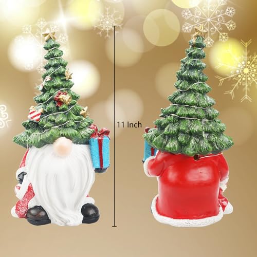 11-Inch Lighted Christmas Tree Gnome Figurine - LED Resin Holiday Table Decor
