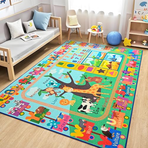 Educational Kids Alphabet Area Rug - 3x5 Non-Slip Playroom Learning Carpet