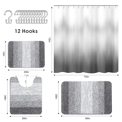 4-Piece Bathroom Accessory Set with Shower Curtain, Liner, and Bath Rugs