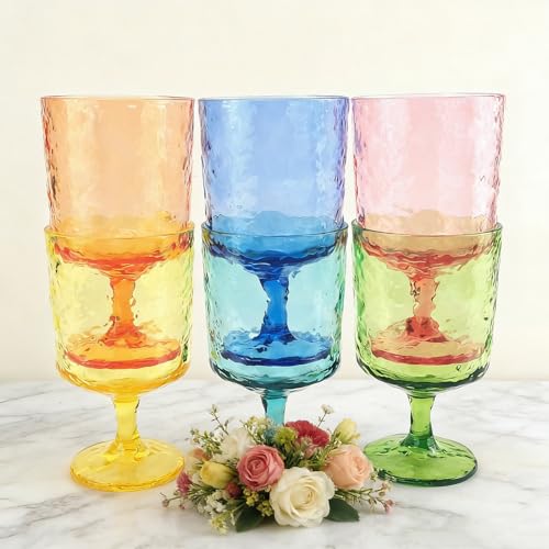 12 oz Ice Carved Acrylic Goblets Set of 6, Shatterproof Wine Glasses