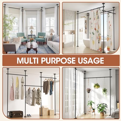 Adjustable Room Divider Curtain Rod, No-Drill Floor to Ceiling Partition Stand