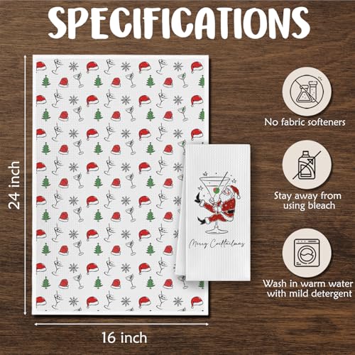 CosxHabitat Santa Cocktail Christmas Kitchen Dish Towels - Set of 2, 16x24 Inches