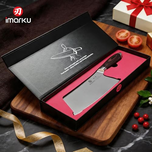 imarku 7.5-Inch Japanese High Carbon Steel Cleaver Knife with Pakkawood Handle - Silver Walnut