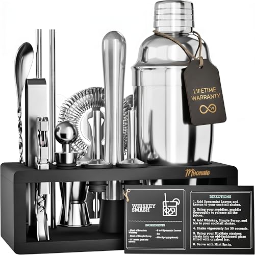 MixMate 15-Piece Cocktail Bar Set with Stand - Silver & Black Home Mixology Kit