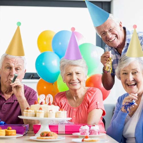10 Pack Pastel Party Hats for Kids & Adults with Pom Poms