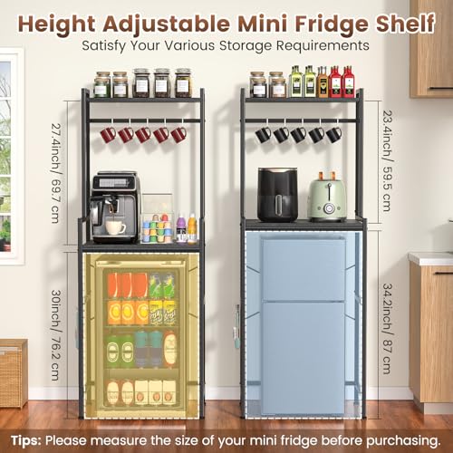 Mini Fridge Stand with Storage, Adjustable Shelves, Black - 24W x 16D x 60H