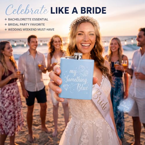 Blue Stainless Steel Bachelorette Gift Flask for Bride – 6 oz Wedding Accessories
