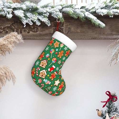Christmas Stockings with Gingerbread Man Candy Snowflake Design - Holiday Decor