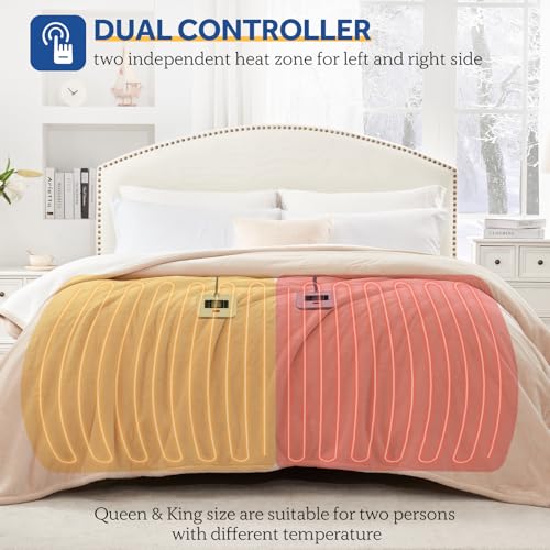 King Size Heated Electric Blanket with Dual Control - Flannel Sherpa