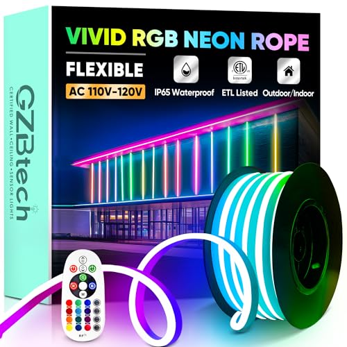 RGB LED Neon Rope Light 16.4ft, Waterproof Color Changing Strip with Remote