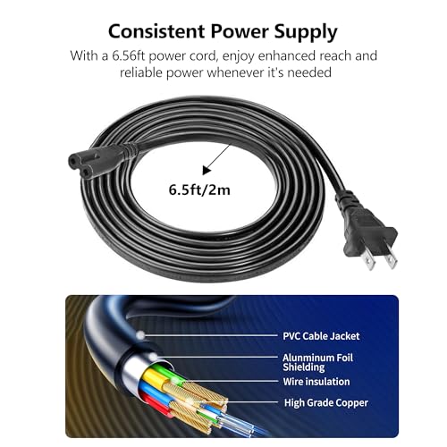 6.6ft AC Power Cord Replacement for Electric Recliners, 2-Prong US Plug