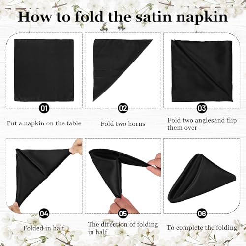 80-Pack Black Satin Napkins, 17x17 Inch Soft Silky Cloth Table Napkins