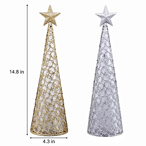 Lighted Christmas Tabletop Centerpieces - Set of 2 Gold & Silver LED Ornaments