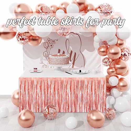 LANTIANCHEN Rose Gold Foil Fringe Table Skirts 3 Pack 29x108 Inches Party Decor