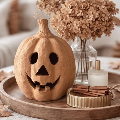 Handmade Terracotta Pumpkin Jack O' Lantern - 7.5" for Fall Decor