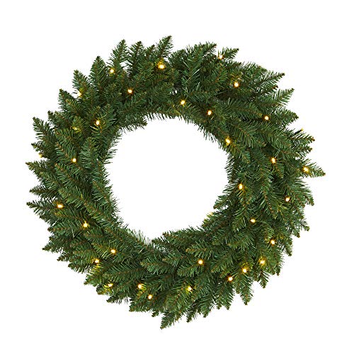 Artificial Pine Wreath with 35 LED Lights - 24 Inch Holiday Decor