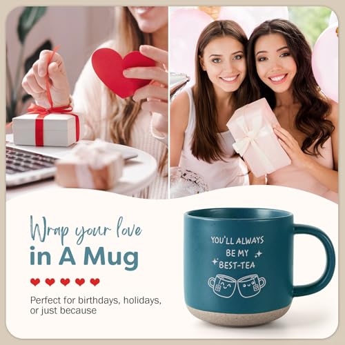 FreeJac BEST-TEA Blue Mug - 12.8oz Ceramic Coffee & Tea Cup for Women, Unique Gift for Bestie & Sister