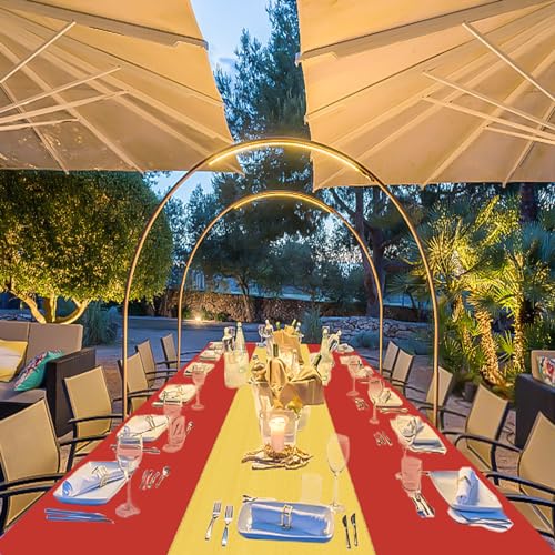 Red and Gold Disposable Tablecloth & Satin Table Runner Set - 12 Pack