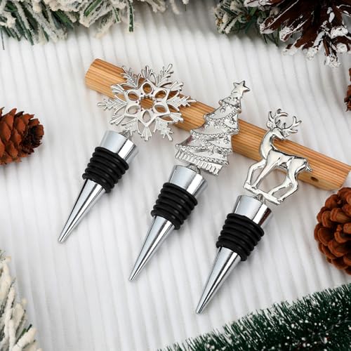 EmDryze Silver Christmas Tree & Reindeer Wine Bottle Stopper Set - Holiday Party Decor