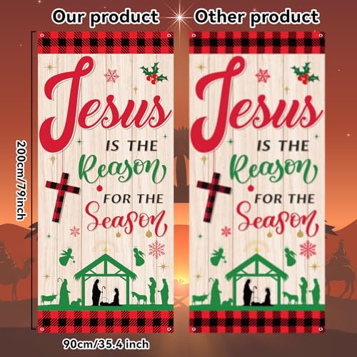 Christmas Religious Door Cover Jesus Is the Reason for the Season 79x35 Inches