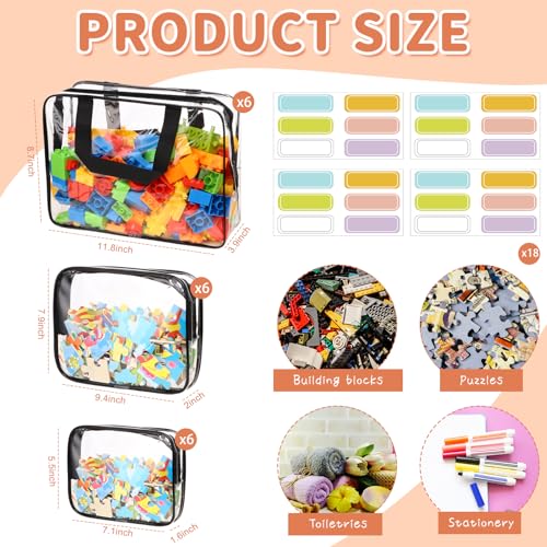 18-Pack Clear Toy Storage Bags with Zipper and Labels, Waterproof PVC Organizers