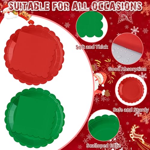Tiangrid 240Pcs Red & Green Christmas Dinnerware Set - 120 Plates + 120 Napkins, 7in | Red Green Variation