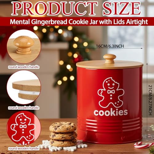 LEIFIDE Red Christmas Cookie Jar with Airtight Bamboo Lid 1.1 Gallon