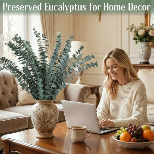16-Piece Preserved Eucalyptus Stems, 17-Inch Dried Eucalyptus for Shower