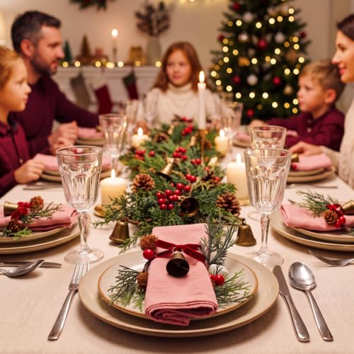 Rtteri 6 Pack Christmas Cedar Wreath Napkin Rings 3.15" Holiday Table Decor