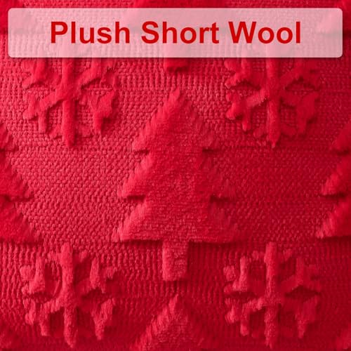OTOSTAR 2-Pack Xmas Plush Wool Velvet Throw Pillow Covers 28x28 in Red Tree & Snowflake