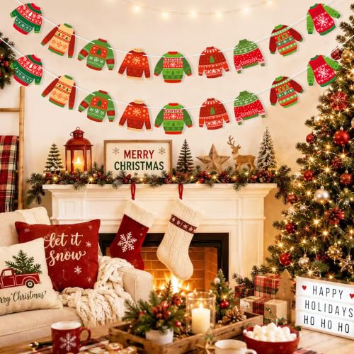 Christmas Ugly Sweater Banner Party Decorations - 2 Strands, 18 Cutouts