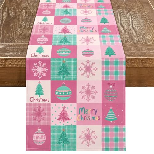 Gilprop Pink Christmas Table Runner 13 x 72 in Pastel Checkered