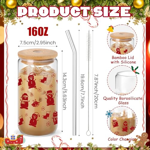 Potchen 24 Pcs Christmas Color Changing Cups with Lids & Straws - Red Pattern, 16 oz