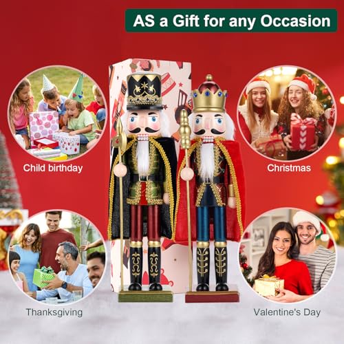 2-Piece Wooden Christmas Nutcracker Soldier Figures - 38cm Holiday Decor