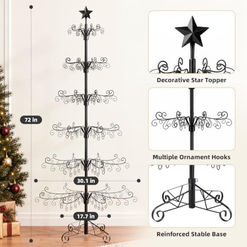 Aduanbang 6.5 Ft Black Metal Ornament Display Tree Stand with 240 Hooks