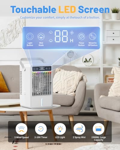 Portable Evaporative Air Cooler 4-in-1 Mini Air Conditioner with 1500ml Tank