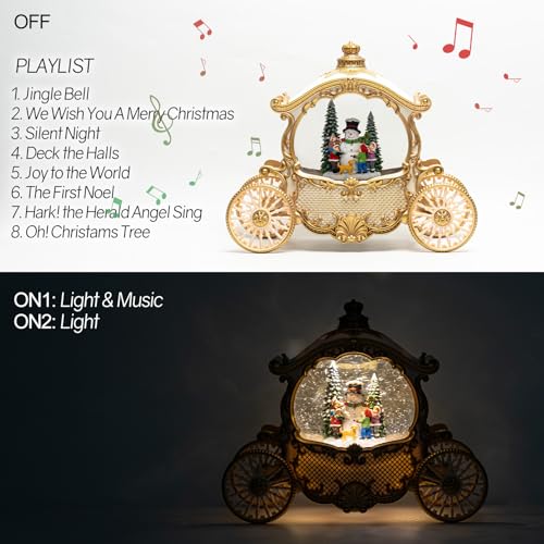 Musical Christmas Carriage Snow Globe Lantern with LED Light & Glitter