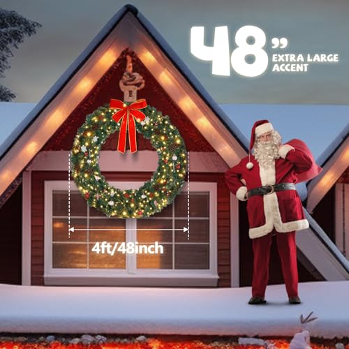 48-Inch Pre-Lit Artificial Christmas Wreath with 150 LED Lights & Ornaments