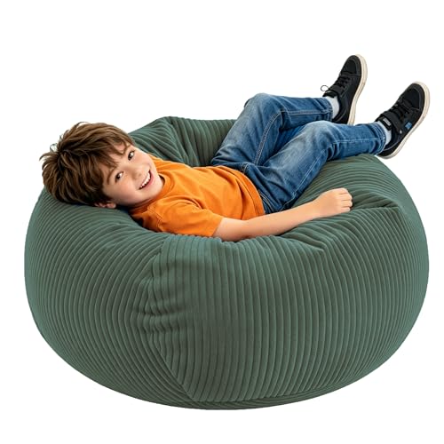 Soft Corduroy Kids Bean Bag Chair with Memory Foam Filling - 3ft Green