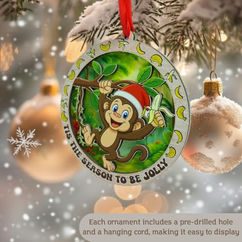 TSIMPLE Monkey Ornament for Christmas Tree - Funny 2-Layer Wooden & Acrylic Holiday Decor - Gift for Animal Lovers - Listing Variant