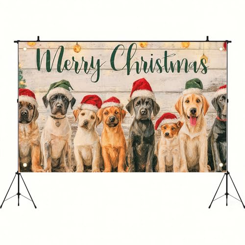 Christmas Dog Banner 71x43 Inch Labrador Puppy Holiday Party Backdrop - Colorful 0781