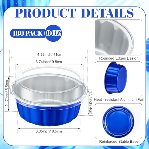 Gemstone Blue Gejoy 180 Pcs 8 oz Aluminum Foil Ramekins with Lids Disposable Creme Brulee Cups Box