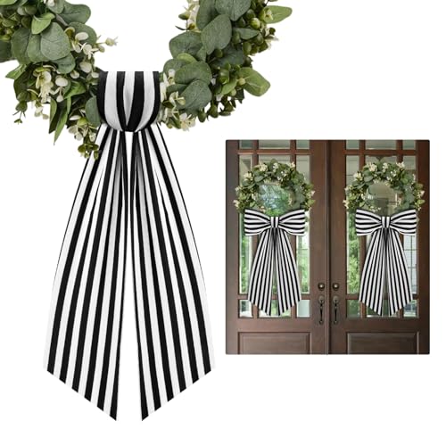 2-Pack Black and White Stripe Wreath Sash for Front Door Porch Decor