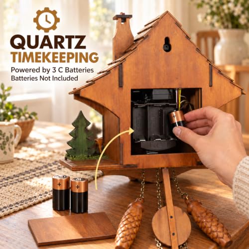 Handmade Wooden Cuckoo Wall Clock - Black Forest Craft with Night Silence