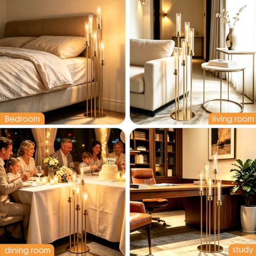 6-Piece Gold Candelabra Centerpiece Set for LED Candles No Candle Included